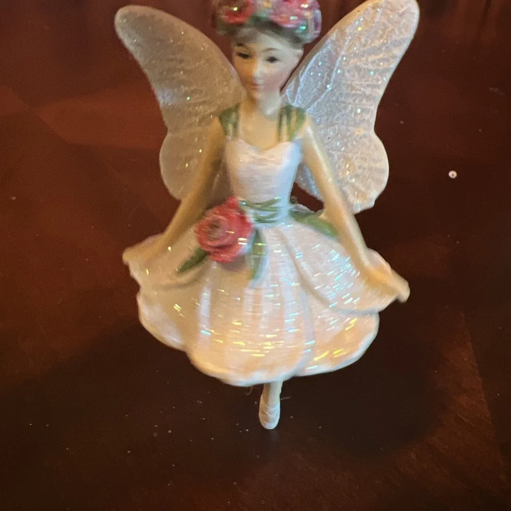 FAIRY BALLERINA w/ WINGS  A D A Rose Christmas ORNAMENT Silver Tree Holiday 4.5